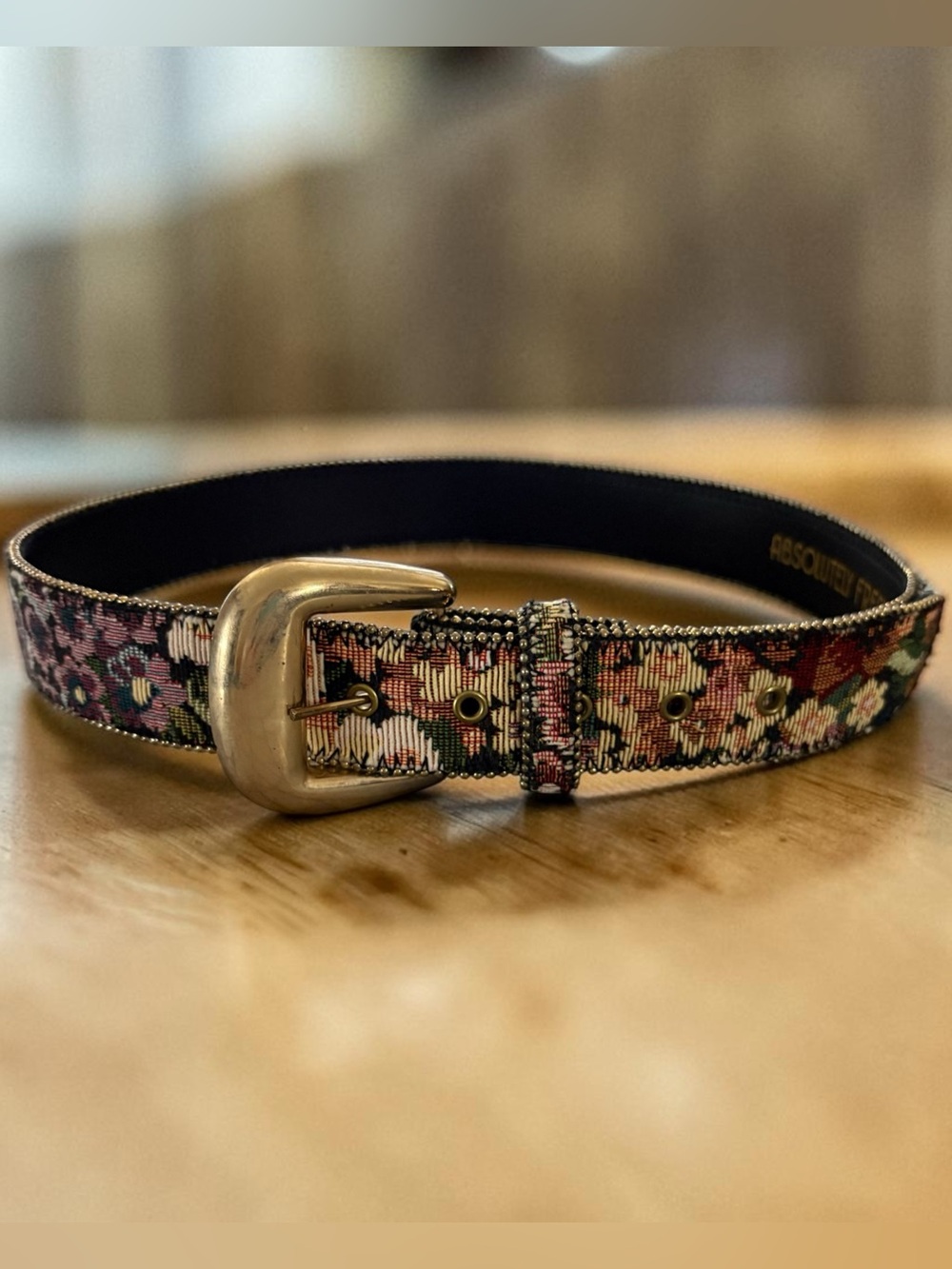 Floral Jacquard Black Leather Belt